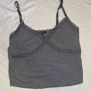 Wild Fable Gray Ribbed Top with Lace Detail